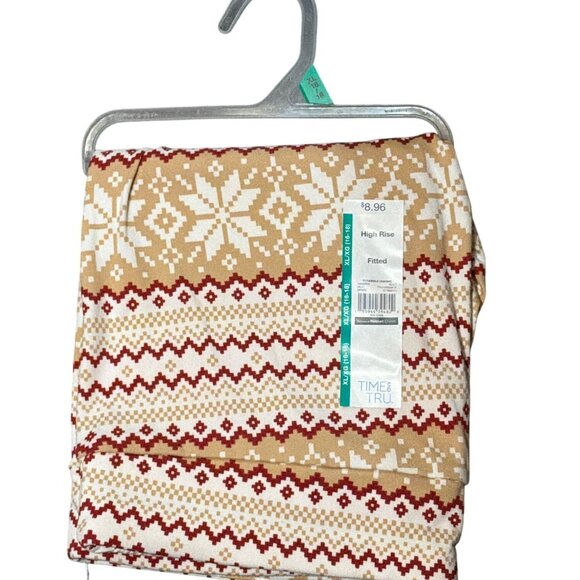 NWT Time & Tru Women’s XL High-Rise Fair Isle Print Fitted Leggings Red Beige - Picture 1 of 3